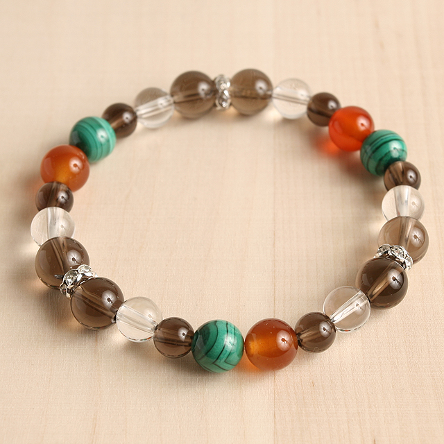 【パワーストーン　天然石　アクセサリー　デザイン　ジュエリー】厄除け-マラカイトｘカーネリアンコンビブレスレット
