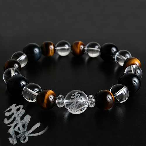 【パワーストーン　天然石　アクセサリー　デザイン　ジュエリー】大玉彫刻水晶幕末志士/戦国武将ブレスレット