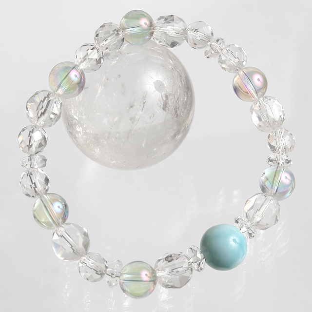 【パワーストーン　天然石　アクセサリー　デザイン　ジュエリー】ラリマー大粒10mm珠入りデザインブレスレット