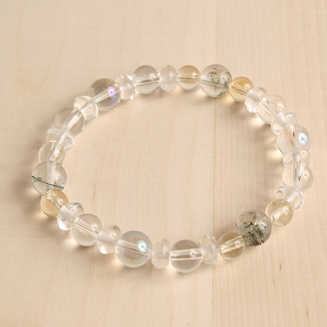 【パワーストーン　天然石　アクセサリー　デザイン　ジュエリー】金運-グリーンファントムガーデン水晶ｘシトリンコンビブレスレット