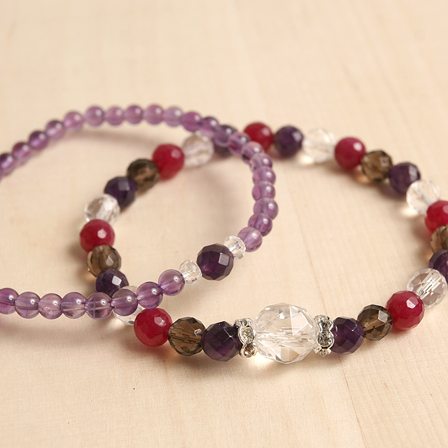 【パワーストーン　天然石　アクセサリー　デザイン　ジュエリー】【恋愛運/癒し】ヴァイオレット天然石ツインブレスレット /パワーストーン