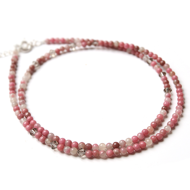 【パワーストーン　天然石　アクセサリー　デザイン　ジュエリー】ロードナイトの[2ＷＡＹ] 3連ブレスレット＆ネックレス