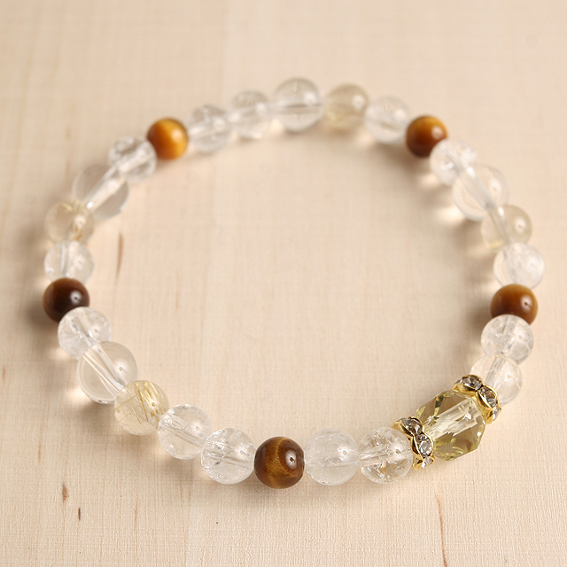 【パワーストーン　天然石　アクセサリー　デザイン　ジュエリー】金運-スターカットレモンクォーツxルチルクォーツxタイガーアイブレスレット