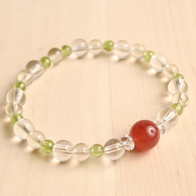 【パワーストーン　天然石　アクセサリー　デザイン　ジュエリー】恋愛運-ペルー産 インカローズｘペリドットのブレスレット
