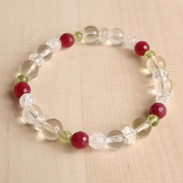 【パワーストーン　天然石　アクセサリー　デザイン　ジュエリー】金運・厄除け-ルビージェイドｘペリドットのコンビブレスレット