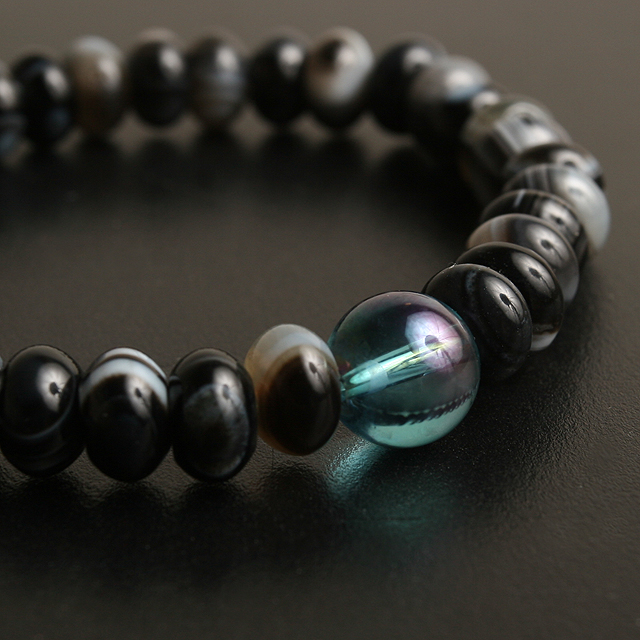 【パワーストーン　天然石　アクセサリー　デザイン　ジュエリー】アクラオーラｘ天眼石ボタンカットブレスレット