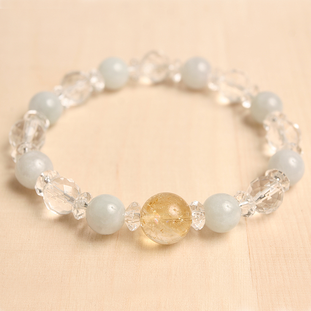 【パワーストーン　天然石　アクセサリー　デザイン　ジュエリー】【金運/厄除け】シトリンと本翡翠（ひすい）の天然石コンビブレスレット/パワーストーン