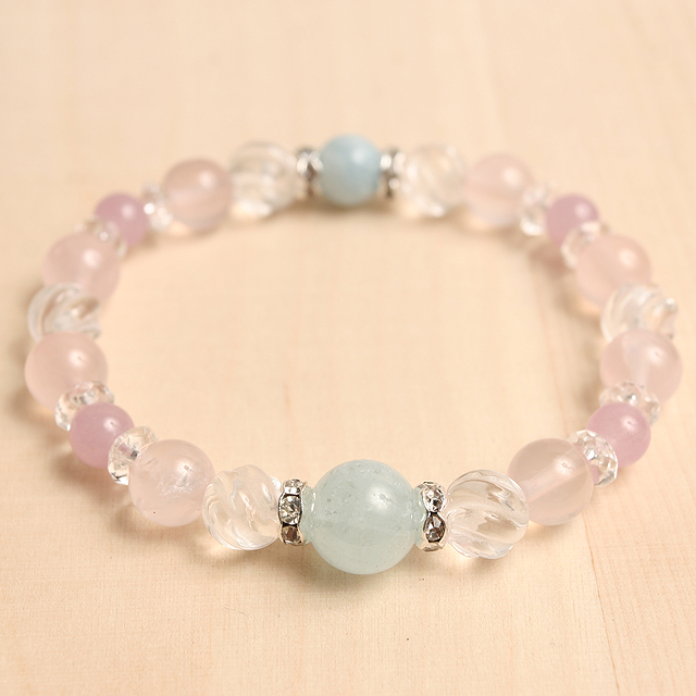 【パワーストーン　天然石　アクセサリー　デザイン　ジュエリー】【恋愛運】アクアマリンとラベンダージェイドの天然石コンビブレスレット/パワーストーン