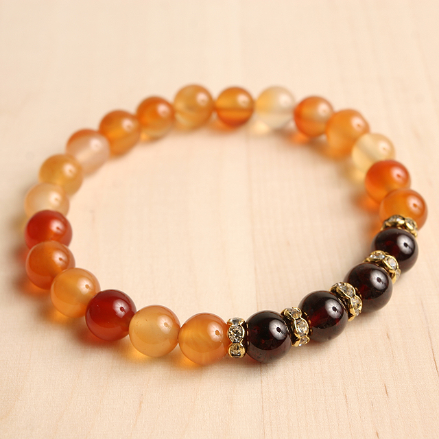 【パワーストーン　天然石　アクセサリー　デザイン　ジュエリー】仕事運-ガーネットｘカーネリアンのコンビブレスレット