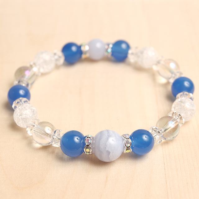 【パワーストーン　天然石　アクセサリー　デザイン　ジュエリー】【人間関係】ブルーレースと青メノウの天然石コンビブレスレット/パワーストーン