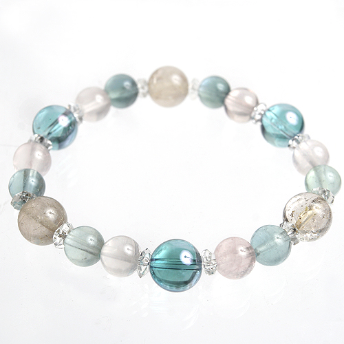 【パワーストーン　天然石　アクセサリー　デザイン　ジュエリー】ルチルクォーツxアクアオーラのデザインブレスレット