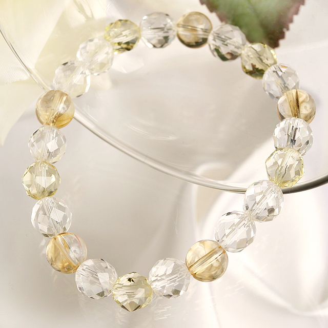 【パワーストーン　天然石　アクセサリー　デザイン　ジュエリー】スターカットレモン水晶ｘシトリンのデザインブレスレット