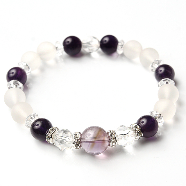 【パワーストーン　天然石　アクセサリー　デザイン　ジュエリー】ボリビア産アメジストとフロスティ水晶のデザインブレスレット