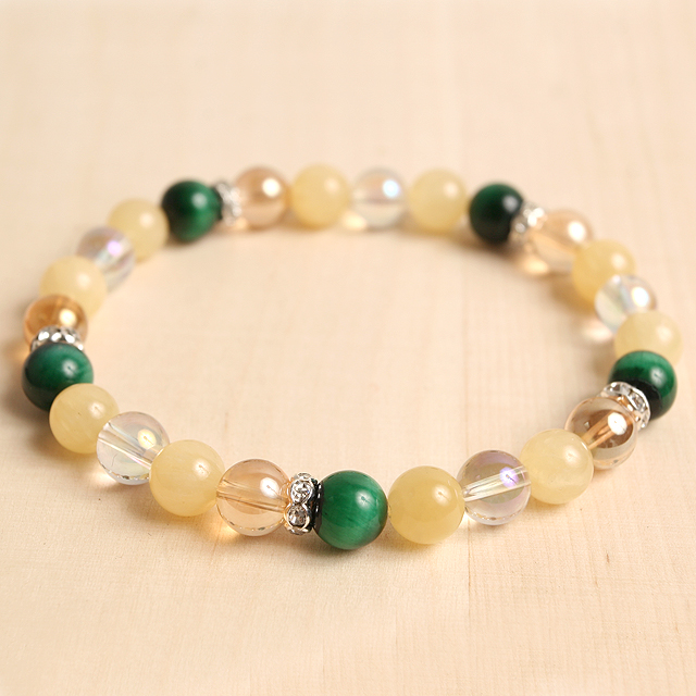 【パワーストーン　天然石　アクセサリー　デザイン　ジュエリー】【金運】グリーンタイガーアイ天然石コンビブレスレット/パワーストーン