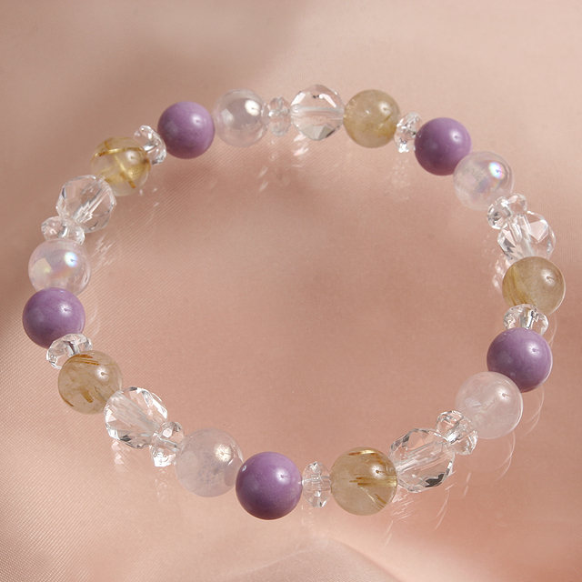 【パワーストーン　天然石　アクセサリー　デザイン　ジュエリー】金運&癒し-フォスフォシデライトｘルチルクォーツブレスレット