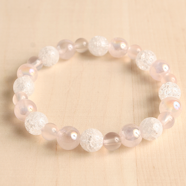【パワーストーン　天然石　アクセサリー　デザイン　ジュエリー】恋愛-ローズオーラｘクラック水晶ｘピンクカルセドニーコンビブレスレット