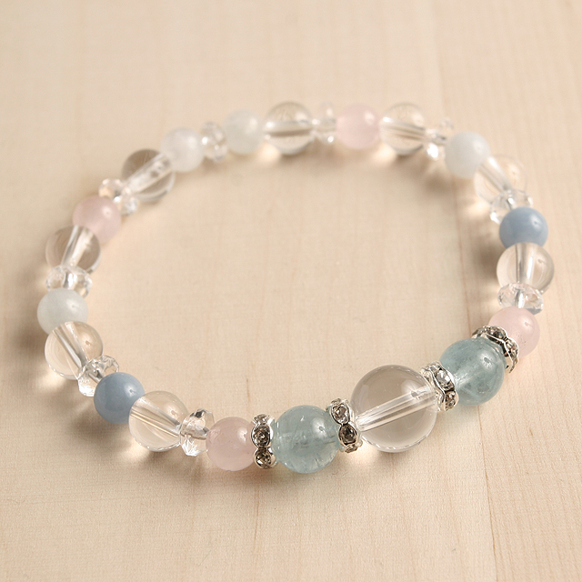 【パワーストーン　天然石　アクセサリー　デザイン　ジュエリー】恋愛運-アクアマリンｘブルームーンストーンコンビブレスレット