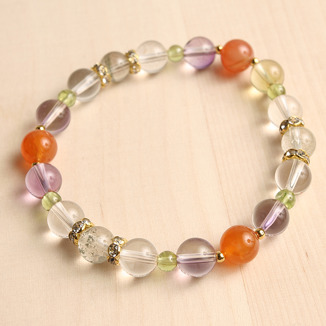 【パワーストーン　天然石　アクセサリー　デザイン　ジュエリー】仕事運&才能開花-オレンジマダガスカルカーネリアンｘアメトリンのコンビブレスレット