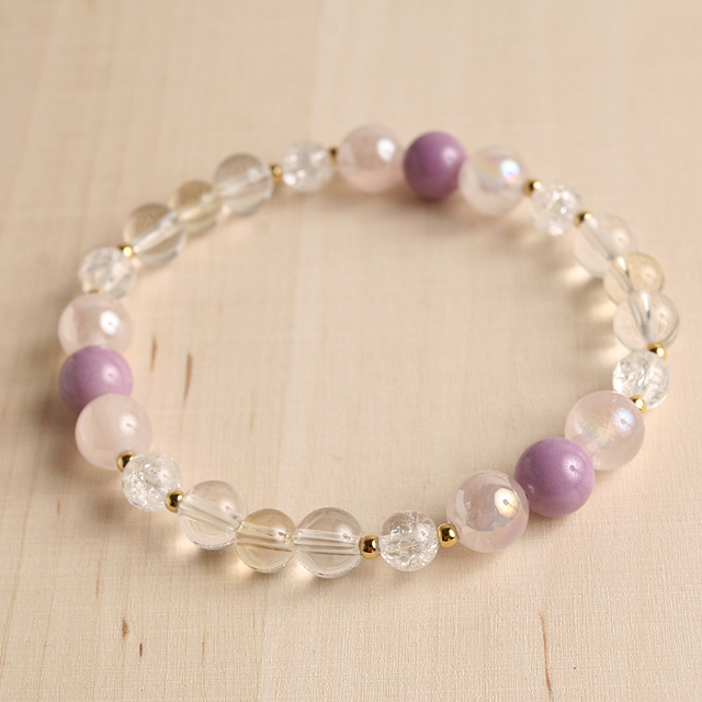 【パワーストーン　天然石　アクセサリー　デザイン　ジュエリー】金運&癒し-フォスフォシデライトｘローズオーラｘシトリンブレスレット