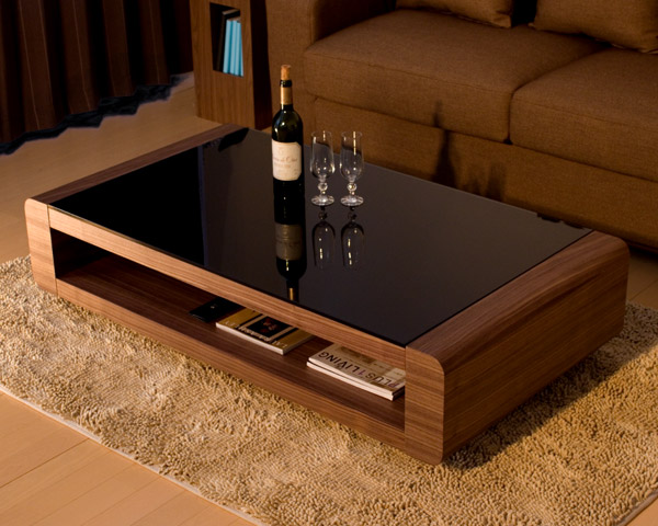 【送料無料】（インテリア　家具　デザイナーズ）　ブラックガラストップリビングテーブル/Loob（ウォールナット）＜代引きご利用不可＞＜配送時間帯は午前・午後（１７時まで）のみ＞ 【SS10P02dec12】