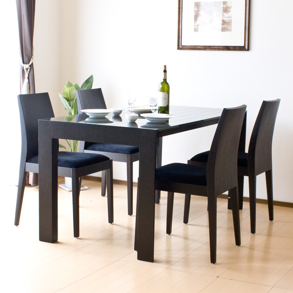 【送料無料】（インテリア　家具　デザイナーズ）　オーク材突き板ブラックガラストップモダンダイニング5点セット/Cavalie【キャバリエ】＜代引きご利用不可＞＜配送時間帯は午前・午後（１７時まで）のみ＞ 【SS10P02dec12】