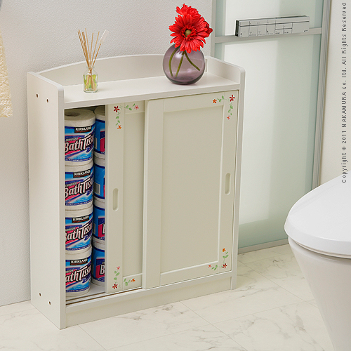 【送料無料】（インテリア　家具　デザイナーズ）　ハンドペイント収納シリーズ Fleurs〔フルール〕引き戸トイレラック 大＜代引きご利用不可＞＜配送時間帯は午前・午後（１７時まで）のみ＞