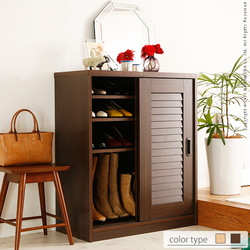 【送料無料】（インテリア　家具　デザイナーズ）　引き戸ルーバーシューズラックClematis〔クレマチス〕 ロータイプ幅75cm＜代引きご利用不可＞＜配送時間帯「20時～21時」は指定できません＞