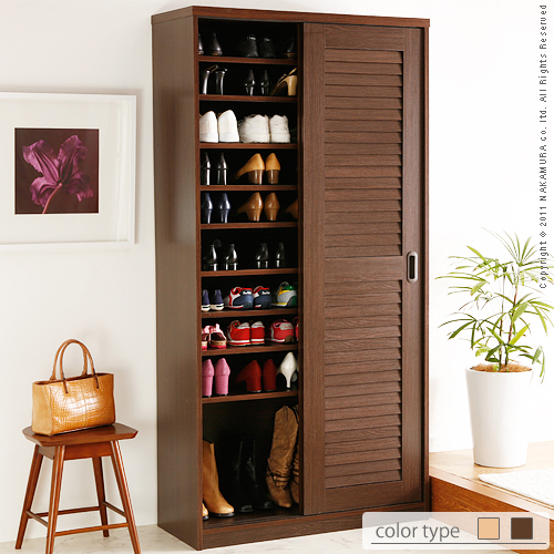 【送料無料】（インテリア　家具　デザイナーズ）　引き戸ルーバーシューズラック Clematis〔クレマチス〕 ハイタイプ幅90cm＜代引きご利用不可＞＜配送時間帯「20時～21時」は指定できません＞