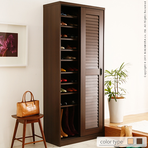 【送料無料】（インテリア　家具　デザイナーズ）　引き戸ルーバーシューズラック Clematis〔クレマチス〕 ハイタイプ幅75cm＜代引きご利用不可＞＜配送時間帯「20時～21時」は指定できません＞