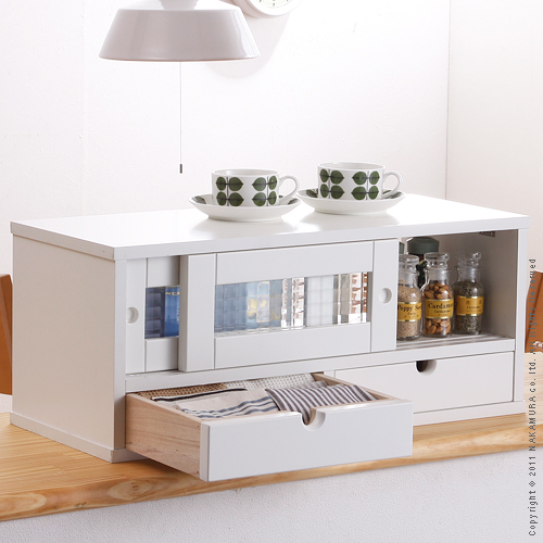 【送料無料】（インテリア　家具　デザイナーズ）　クロスガラス両面引戸収納庫 COPO〔コポ〕 幅60cm 引出し付き＜代引きご利用不可＞＜配送時間帯は午前・午後（１７時まで）のみ＞