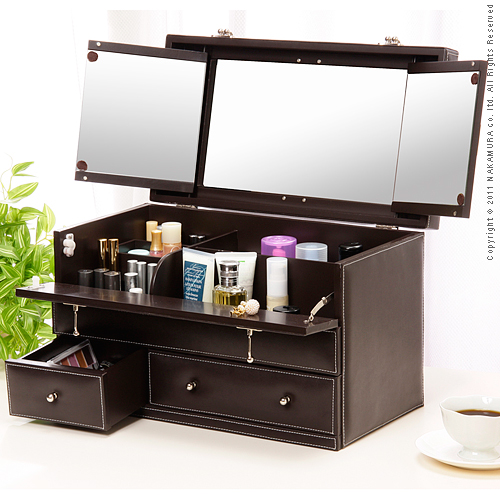 【送料無料】（インテリア　家具　デザイナーズ）　レザー調メイクボックスBijou〔ビジュー〕 大＜代引きご利用不可＞＜配送時間帯は午前・午後（１７時まで）のみ＞