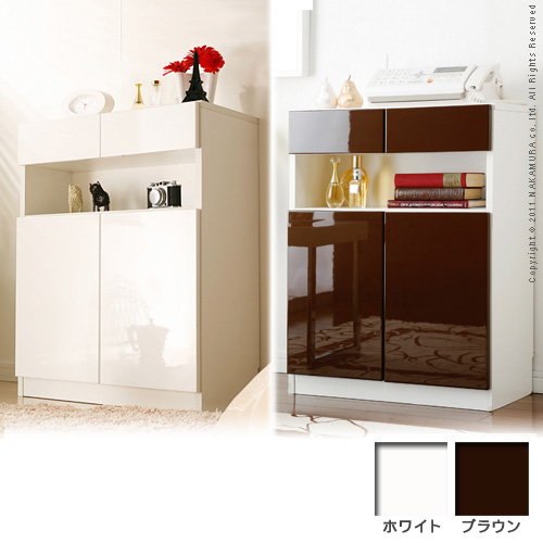 【送料無料】（インテリア　家具　デザイナーズ）　背面収納（ルーター収納）機能付きFAX台Convei〔コンヴィ〕 鏡面シリーズ 幅60cm＜代引きご利用不可＞＜配送時間帯は午前・午後（１７時まで）のみ＞