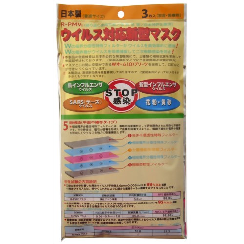 ［防災の日］【防災用品・防災グッズ】ウイルス対応新型マスク 3枚入 【日本ライフ】