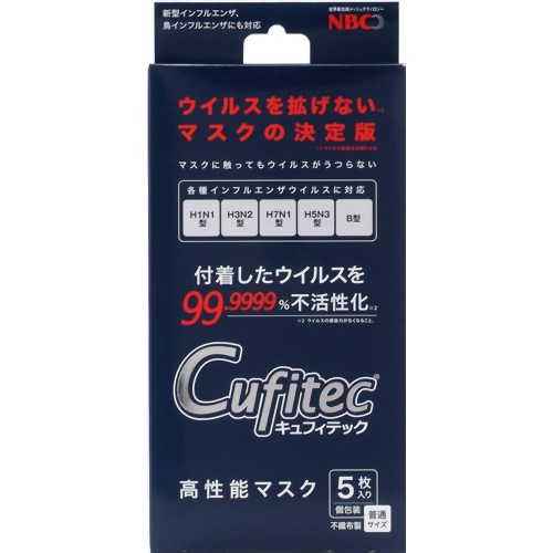 【花粉対策マスク】キュフィテック 高性能マスク 普通サイズ 5枚入 【NBCメッシュテック】