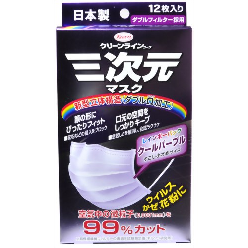 ［防災の日］【防災用品・防災グッズ】三次元マスク レインボーパック クールパール 少し小さめ 12枚入り 【興和】
