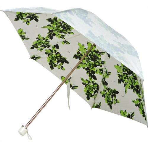 遮光・遮熱・雨のスリーウェイ！赤外線は98.5%カット。熱を6度以上下げる!涼しい傘。晴雨兼用!PREMIUM WHITE シャドーローズ ミニ折傘50 グリーン 【東京丸惣】