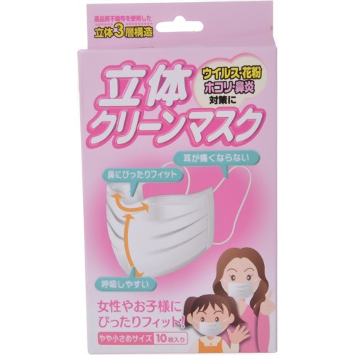 ［防災の日］【防災用品・防災グッズ】立体クリーンマスク やや小さめサイズ 10枚入り 【Eve】