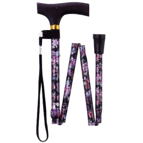 アルミ製高級折りたたみステッキ OT-803 黒花柄　【マキライフテック】