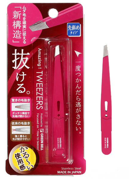 驚きの毛抜き 先斜めタイプ(ローズ) GT-224【 グリーンベル】 毛抜き 眉毛抜き グリーンベル 驚きの毛抜き 先斜め ローズ
