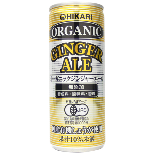 ヒカリ オーガニックジンジャーエール 250ml【有機JAS認定】光食品　砂糖、糖類、不使用 着色料・酸味料・香料無添加 ジンジャーエール