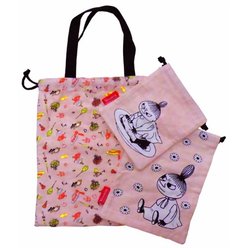 ムーミン巾着3点セット チラシ柄 ピンク 【セントレディス】