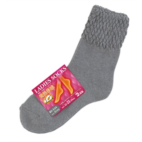 レディース サーモパイルソックス パイナップル柄(2P) BS-554 グレー 【おたふく手袋】