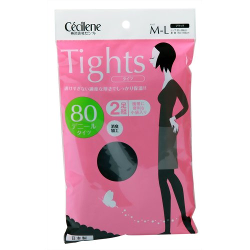 タイツ 2足組 80デニール ブラック M-L 【セシール】