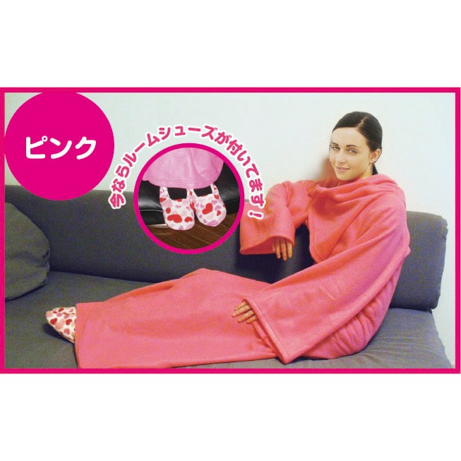 【数量限定!!お早めに！3月31日まで】　袖付きブランケット＋ルームシューズ付き　色：ピンク