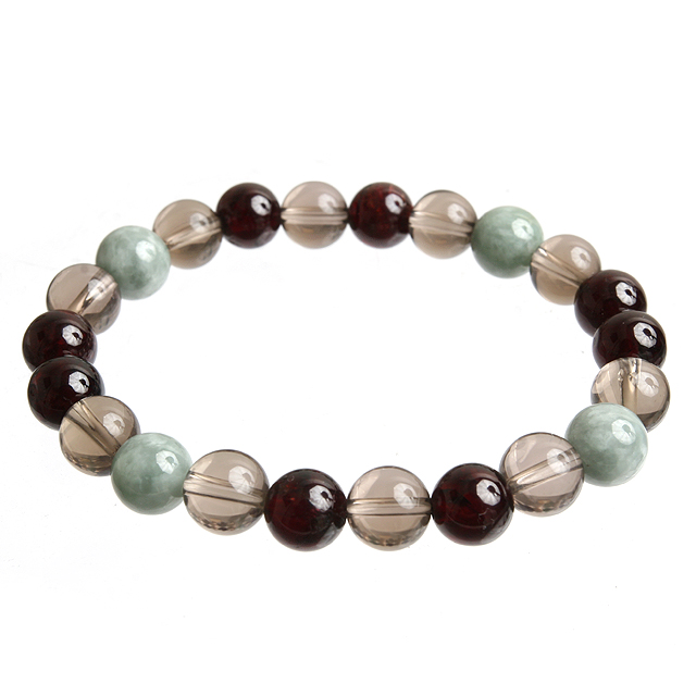 【パワーストーン　天然石　アクセサリー　デザイン　ジュエリー】ガーネットｘ翡翠ｘスモーキークォーツデザインブレスレット