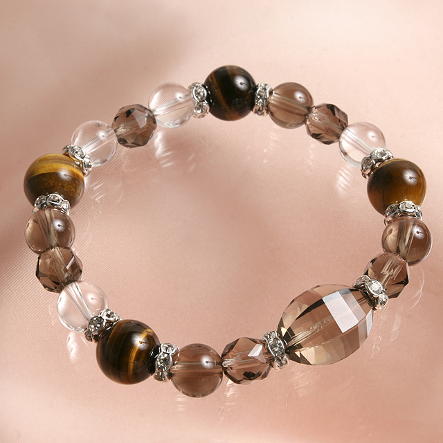 【パワーストーン　天然石　アクセサリー　デザイン　ジュエリー】オリーブカットのスモーキークォーツｘタイガーアイコンビブレスレット