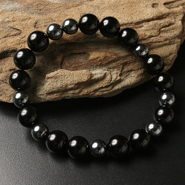 【パワーストーン　天然石　アクセサリー　デザイン　ジュエリー】ブラックトルマリンとヘマタイトのhealthブレス