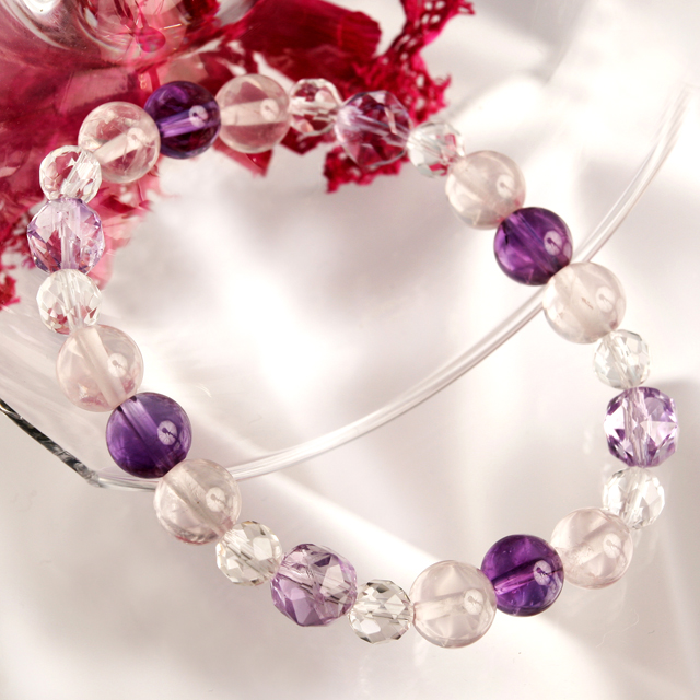 【パワーストーン　天然石　アクセサリー　デザイン　ジュエリー】アメジストｘローズクォーツのデザインブレスレット