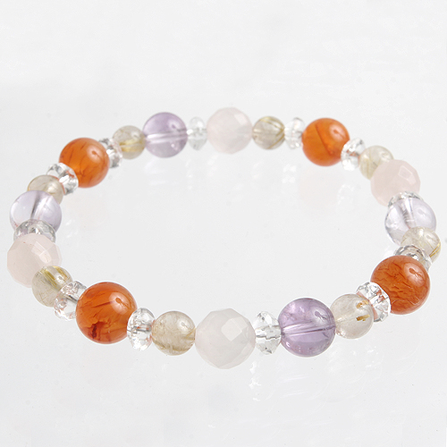 【パワーストーン　天然石　アクセサリー　デザイン　ジュエリー】オレンジマダガスカルカーネリアンxカットローズクォーツの天然石ブレスレット/パワーストーン