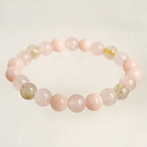 【パワーストーン　天然石　アクセサリー　デザイン　ジュエリー】ベビーピンクオパールx ルチルクォーツデザインブレスレット